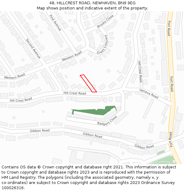 48, HILLCREST ROAD, NEWHAVEN, BN9 9EG: Location map and indicative extent of plot