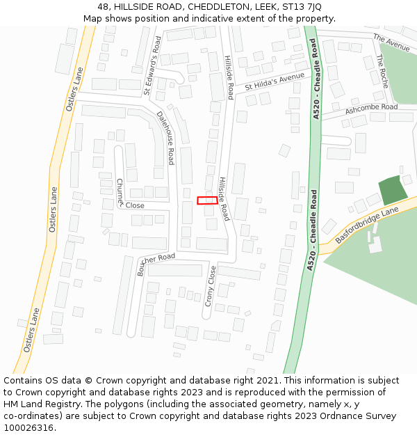 48, HILLSIDE ROAD, CHEDDLETON, LEEK, ST13 7JQ: Location map and indicative extent of plot