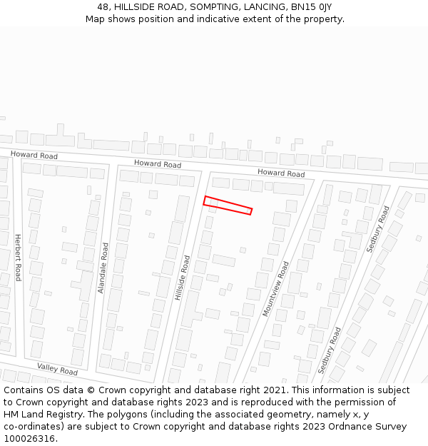 48, HILLSIDE ROAD, SOMPTING, LANCING, BN15 0JY: Location map and indicative extent of plot