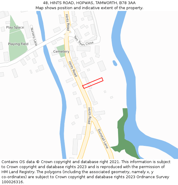 48, HINTS ROAD, HOPWAS, TAMWORTH, B78 3AA: Location map and indicative extent of plot