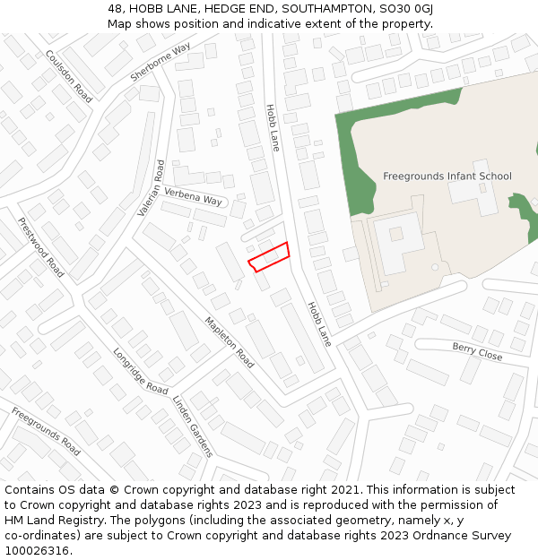 48, HOBB LANE, HEDGE END, SOUTHAMPTON, SO30 0GJ: Location map and indicative extent of plot