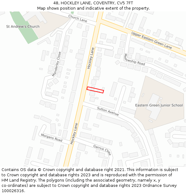 48, HOCKLEY LANE, COVENTRY, CV5 7FT: Location map and indicative extent of plot