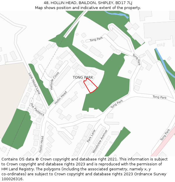 48, HOLLIN HEAD, BAILDON, SHIPLEY, BD17 7LJ: Location map and indicative extent of plot