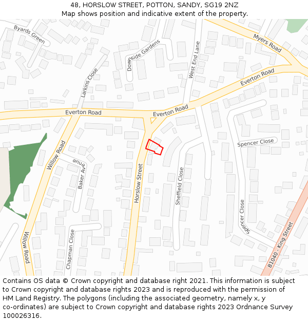 48, HORSLOW STREET, POTTON, SANDY, SG19 2NZ: Location map and indicative extent of plot