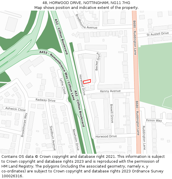 48, HORWOOD DRIVE, NOTTINGHAM, NG11 7HG: Location map and indicative extent of plot