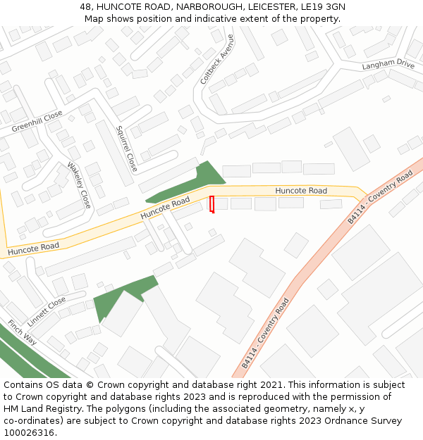 48, HUNCOTE ROAD, NARBOROUGH, LEICESTER, LE19 3GN: Location map and indicative extent of plot