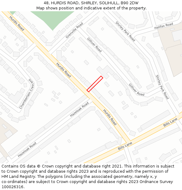 48, HURDIS ROAD, SHIRLEY, SOLIHULL, B90 2DW: Location map and indicative extent of plot