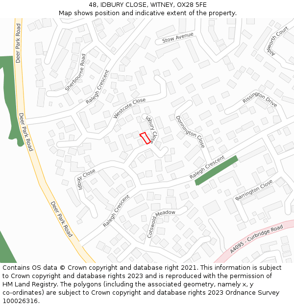 48, IDBURY CLOSE, WITNEY, OX28 5FE: Location map and indicative extent of plot