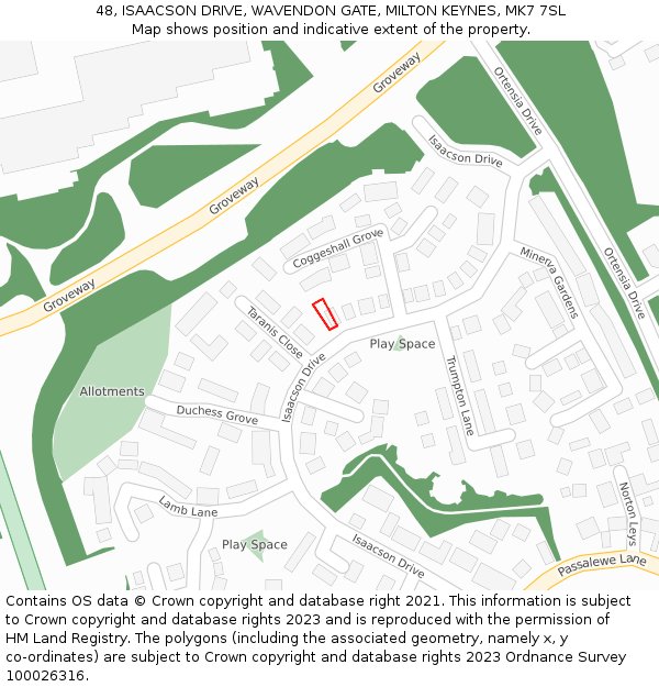 48, ISAACSON DRIVE, WAVENDON GATE, MILTON KEYNES, MK7 7SL: Location map and indicative extent of plot