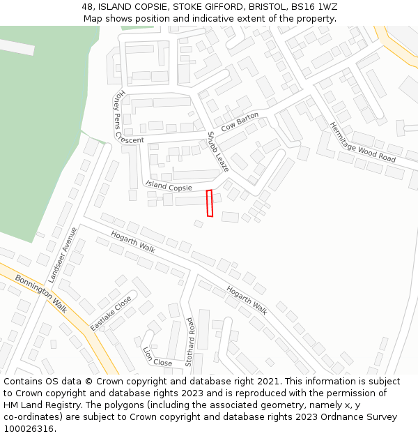 48, ISLAND COPSIE, STOKE GIFFORD, BRISTOL, BS16 1WZ: Location map and indicative extent of plot