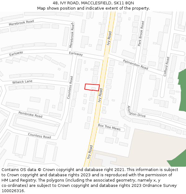 48, IVY ROAD, MACCLESFIELD, SK11 8QN: Location map and indicative extent of plot