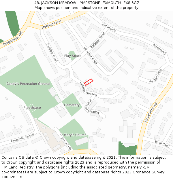 48, JACKSON MEADOW, LYMPSTONE, EXMOUTH, EX8 5GZ: Location map and indicative extent of plot