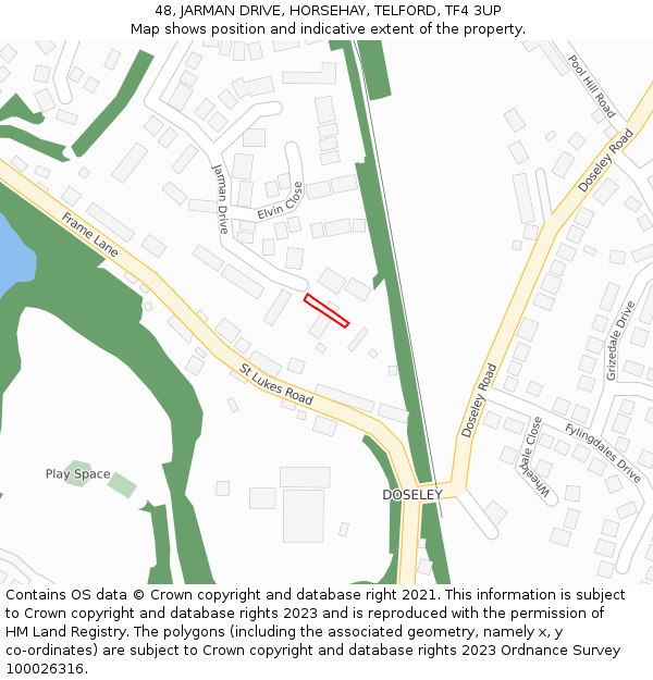 48, JARMAN DRIVE, HORSEHAY, TELFORD, TF4 3UP: Location map and indicative extent of plot