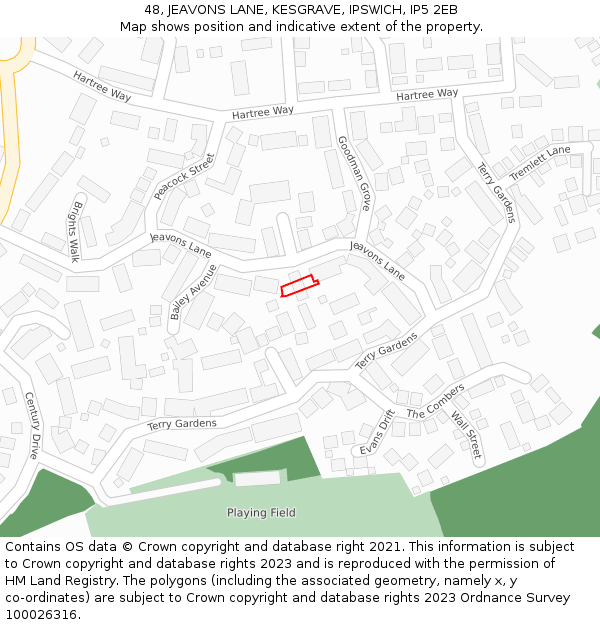 48, JEAVONS LANE, KESGRAVE, IPSWICH, IP5 2EB: Location map and indicative extent of plot