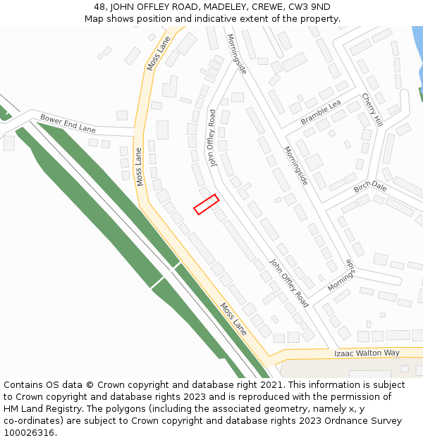 48, JOHN OFFLEY ROAD, MADELEY, CREWE, CW3 9ND: Location map and indicative extent of plot