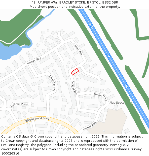 48, JUNIPER WAY, BRADLEY STOKE, BRISTOL, BS32 0BR: Location map and indicative extent of plot