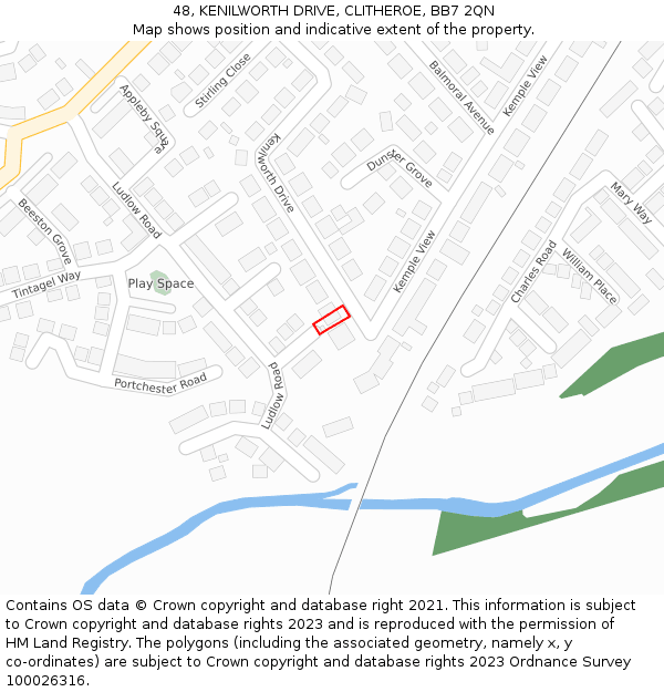 48, KENILWORTH DRIVE, CLITHEROE, BB7 2QN: Location map and indicative extent of plot