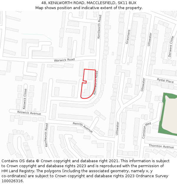 48, KENILWORTH ROAD, MACCLESFIELD, SK11 8UX: Location map and indicative extent of plot