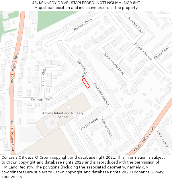 48, KENNEDY DRIVE, STAPLEFORD, NOTTINGHAM, NG9 8HT: Location map and indicative extent of plot