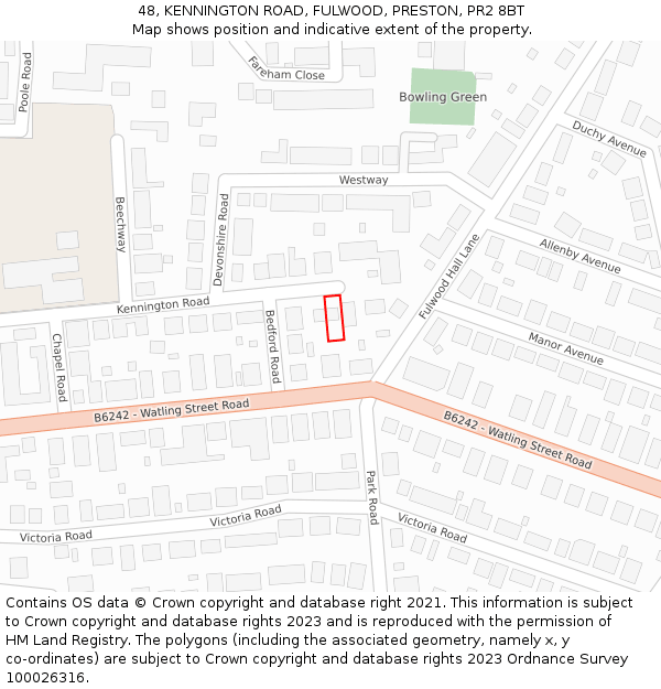 48, KENNINGTON ROAD, FULWOOD, PRESTON, PR2 8BT: Location map and indicative extent of plot