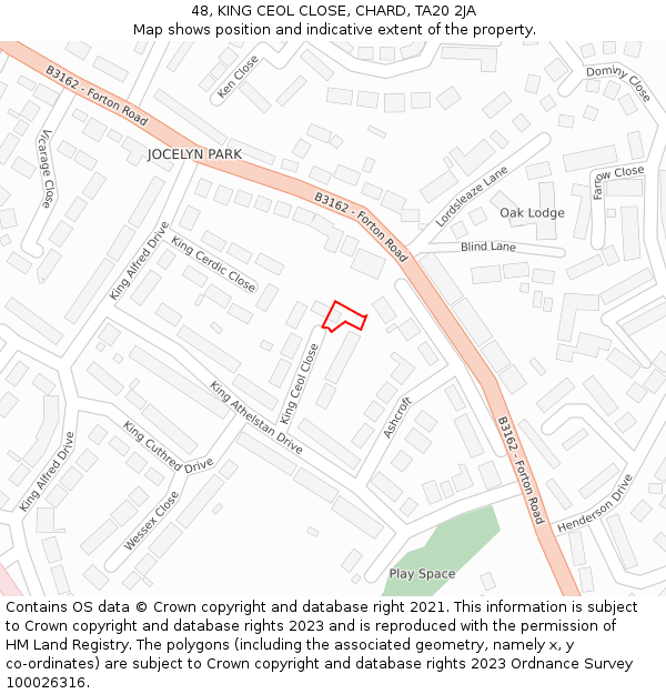 48, KING CEOL CLOSE, CHARD, TA20 2JA: Location map and indicative extent of plot
