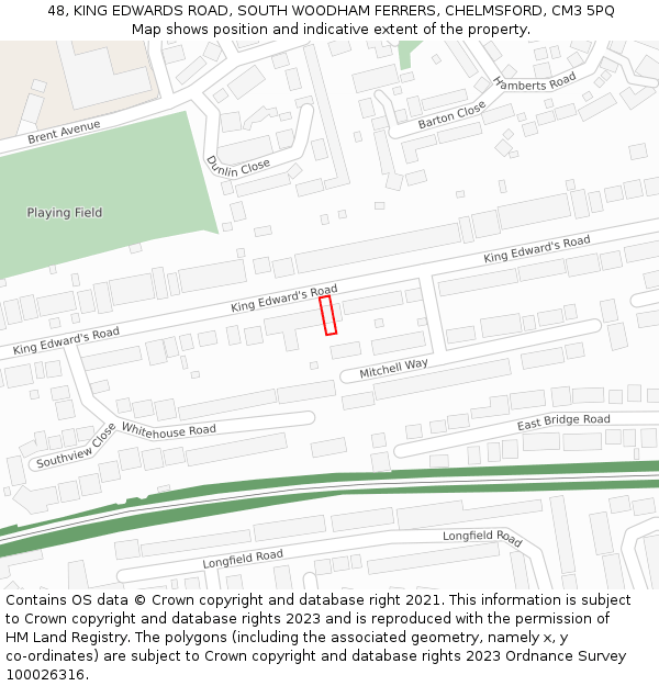 48, KING EDWARDS ROAD, SOUTH WOODHAM FERRERS, CHELMSFORD, CM3 5PQ: Location map and indicative extent of plot