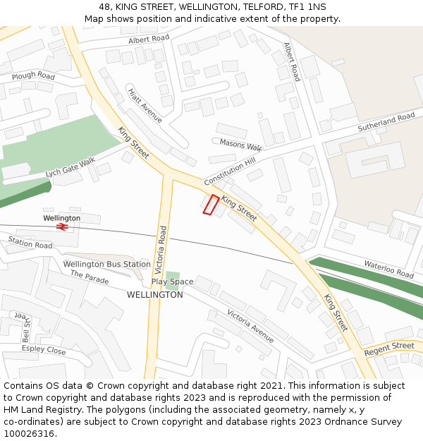 48, KING STREET, WELLINGTON, TELFORD, TF1 1NS: Location map and indicative extent of plot