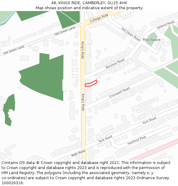 48, KINGS RIDE, CAMBERLEY, GU15 4HX: Location map and indicative extent of plot