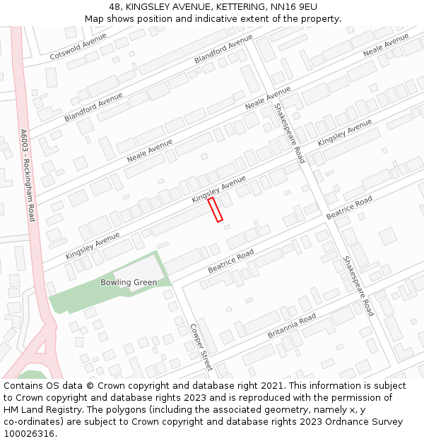 48, KINGSLEY AVENUE, KETTERING, NN16 9EU: Location map and indicative extent of plot