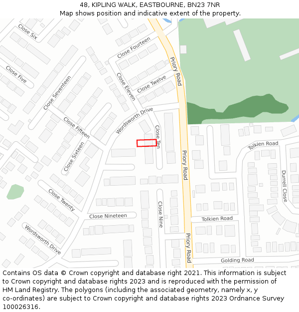 48, KIPLING WALK, EASTBOURNE, BN23 7NR: Location map and indicative extent of plot