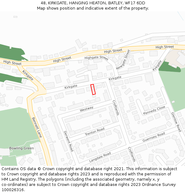 48, KIRKGATE, HANGING HEATON, BATLEY, WF17 6DD: Location map and indicative extent of plot