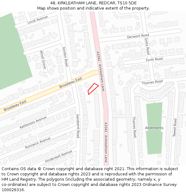 48, KIRKLEATHAM LANE, REDCAR, TS10 5DE: Location map and indicative extent of plot