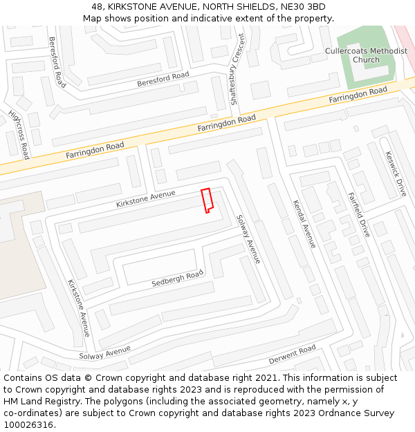 48, KIRKSTONE AVENUE, NORTH SHIELDS, NE30 3BD: Location map and indicative extent of plot