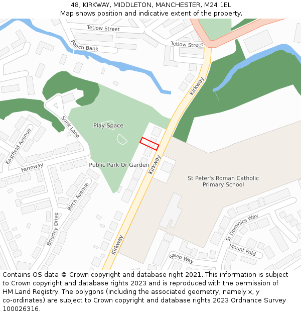 48, KIRKWAY, MIDDLETON, MANCHESTER, M24 1EL: Location map and indicative extent of plot