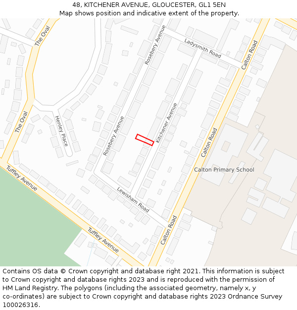 48, KITCHENER AVENUE, GLOUCESTER, GL1 5EN: Location map and indicative extent of plot