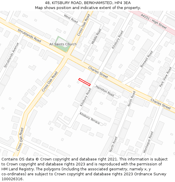 48, KITSBURY ROAD, BERKHAMSTED, HP4 3EA: Location map and indicative extent of plot