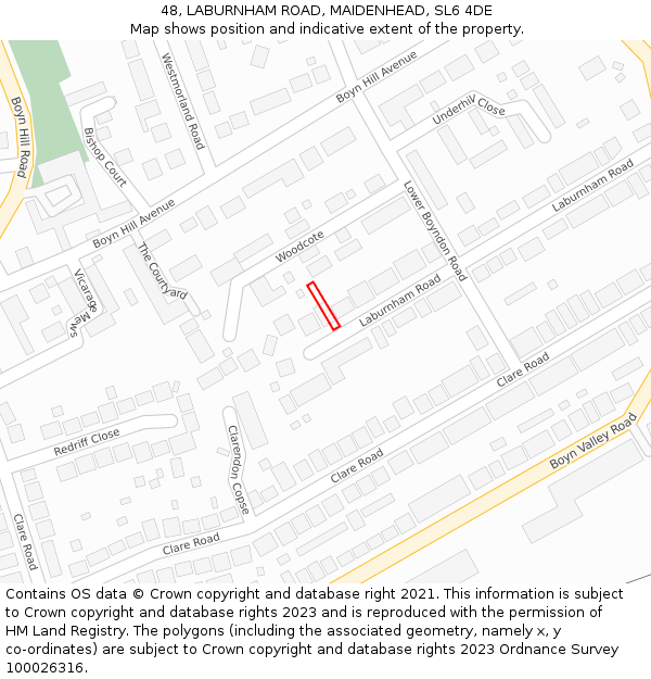 48, LABURNHAM ROAD, MAIDENHEAD, SL6 4DE: Location map and indicative extent of plot