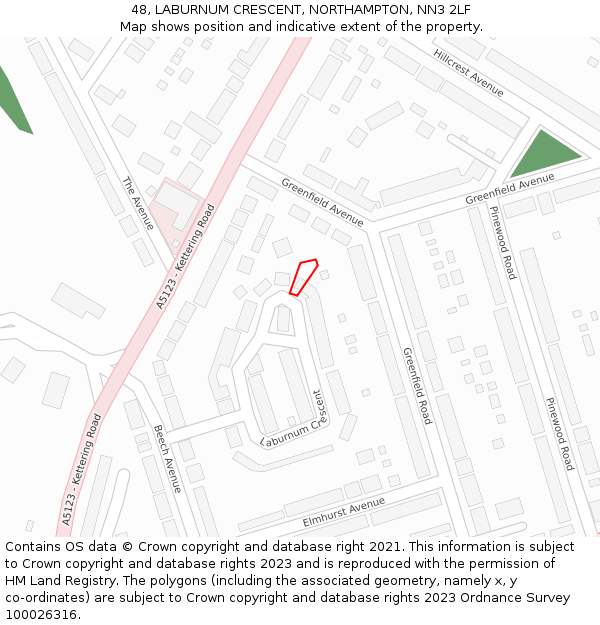 48, LABURNUM CRESCENT, NORTHAMPTON, NN3 2LF: Location map and indicative extent of plot