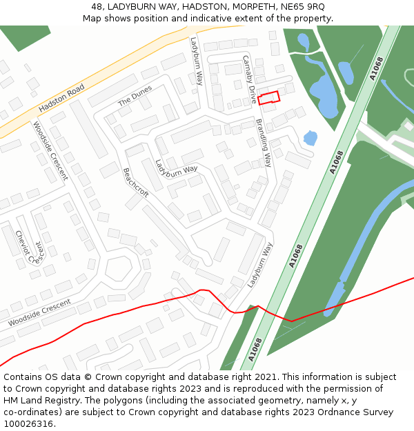 48, LADYBURN WAY, HADSTON, MORPETH, NE65 9RQ: Location map and indicative extent of plot