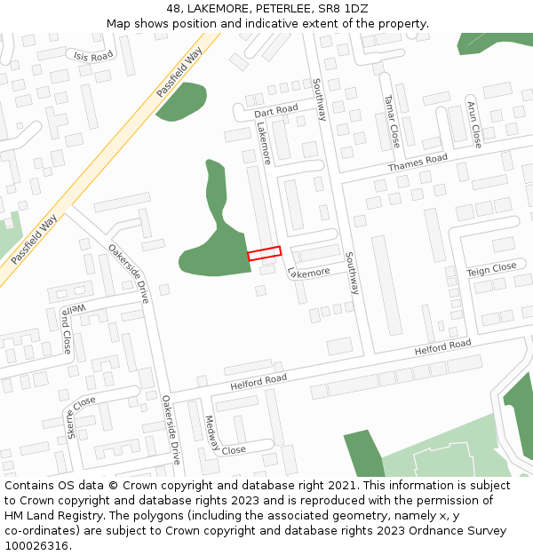 48, LAKEMORE, PETERLEE, SR8 1DZ: Location map and indicative extent of plot