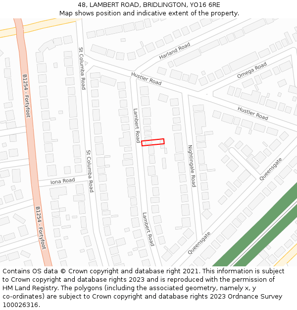 48, LAMBERT ROAD, BRIDLINGTON, YO16 6RE: Location map and indicative extent of plot