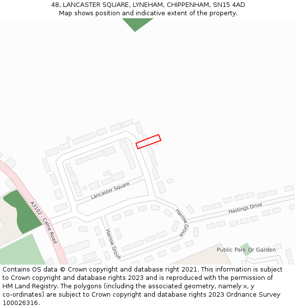 48, LANCASTER SQUARE, LYNEHAM, CHIPPENHAM, SN15 4AD: Location map and indicative extent of plot