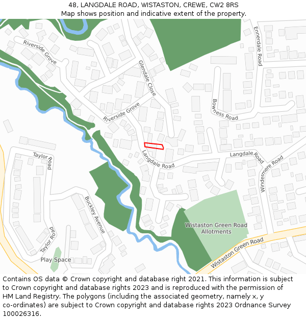 48, LANGDALE ROAD, WISTASTON, CREWE, CW2 8RS: Location map and indicative extent of plot