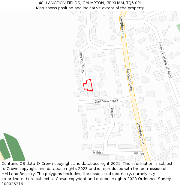 48, LANGDON FIELDS, GALMPTON, BRIXHAM, TQ5 0PL: Location map and indicative extent of plot