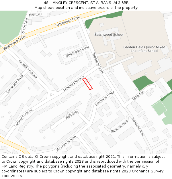 48, LANGLEY CRESCENT, ST ALBANS, AL3 5RR: Location map and indicative extent of plot