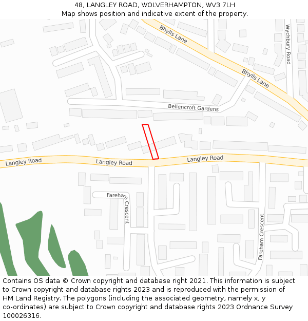 48, LANGLEY ROAD, WOLVERHAMPTON, WV3 7LH: Location map and indicative extent of plot