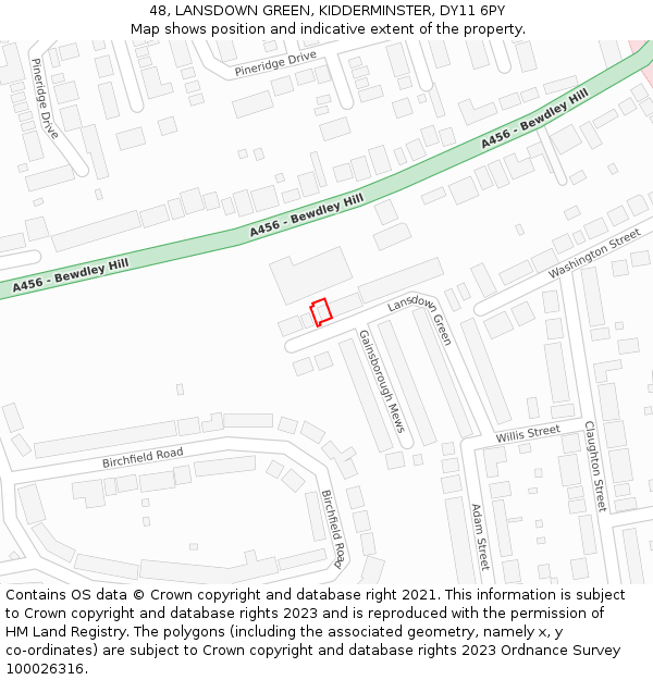 48, LANSDOWN GREEN, KIDDERMINSTER, DY11 6PY: Location map and indicative extent of plot