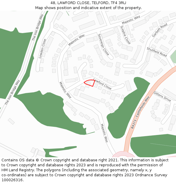 48, LAWFORD CLOSE, TELFORD, TF4 3RU: Location map and indicative extent of plot