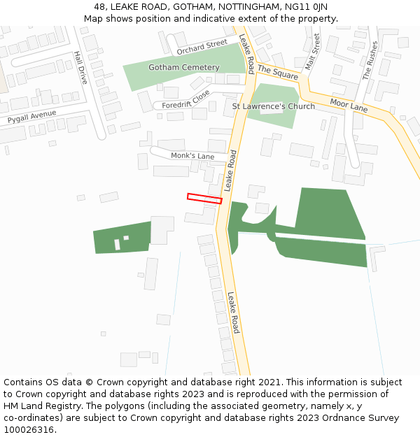 48, LEAKE ROAD, GOTHAM, NOTTINGHAM, NG11 0JN: Location map and indicative extent of plot