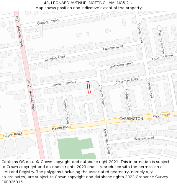 48, LEONARD AVENUE, NOTTINGHAM, NG5 2LU: Location map and indicative extent of plot